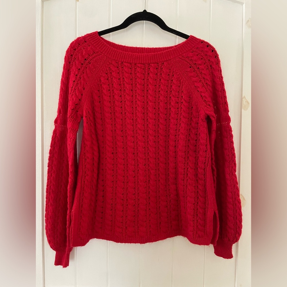 Christmas LOFT Women’s Red Cable Knit Sweater Pullover Wool Blend Size S